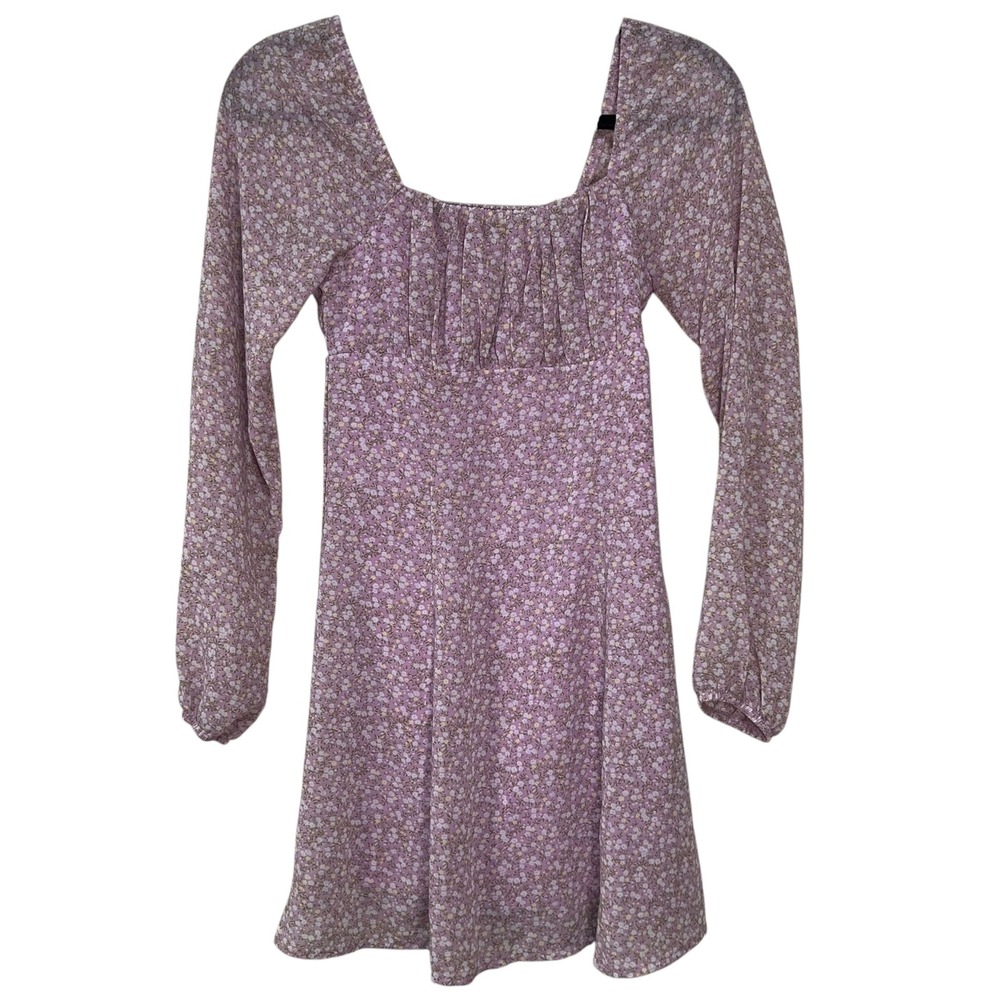 Live To Be Spoiled Purple Floral Long Sleeve Emma Skater Mini Dress - Small A8